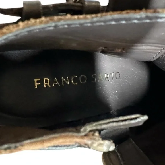 Franco Sarto Leather Dotty Booties Stacked Heel Round Toe Side Zip Brown Size 6 - Picture 4 of 9